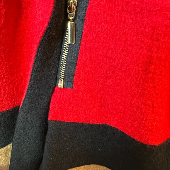 Chico’s Wool Striped Coat Jacket Size 2 Black Red Tan Ivory - Picture 10 of 12